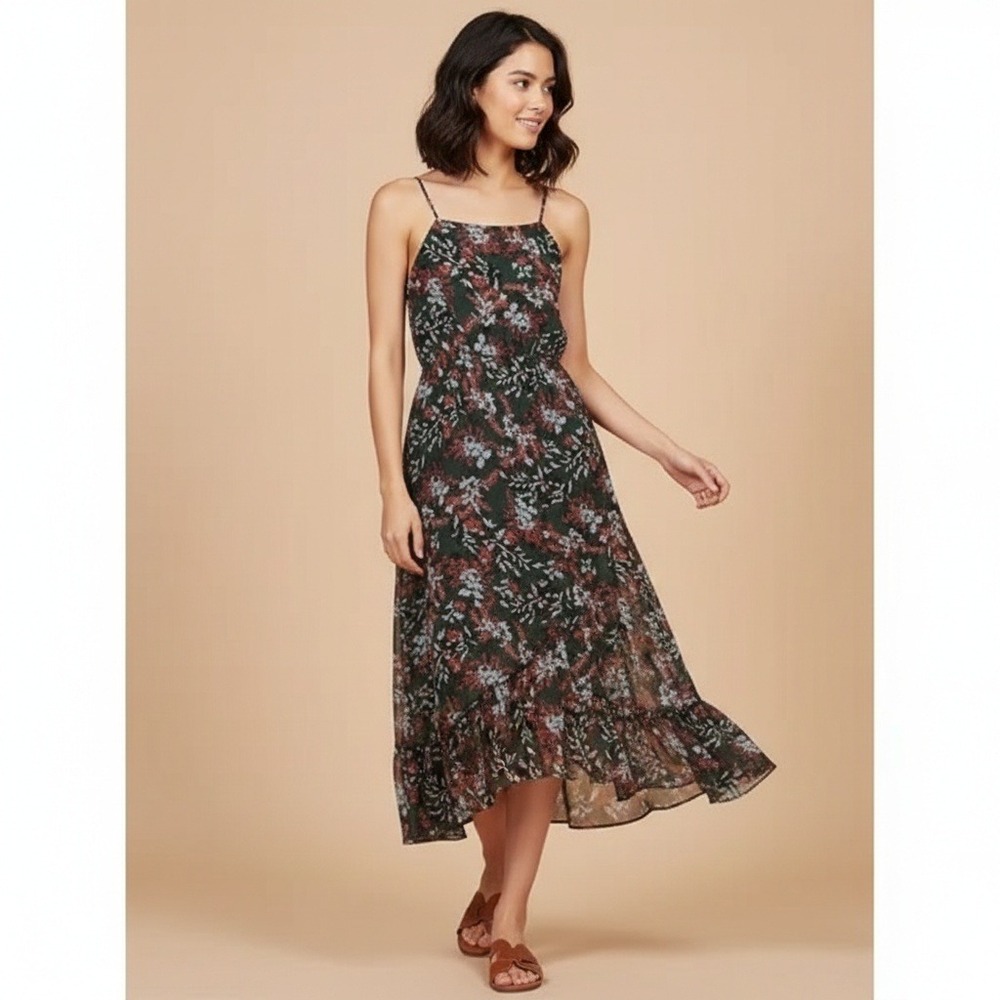 Maje Revia Crepe Chiffon Floral Ruffle Dress, Large • Floral Tiered ruffle hem
